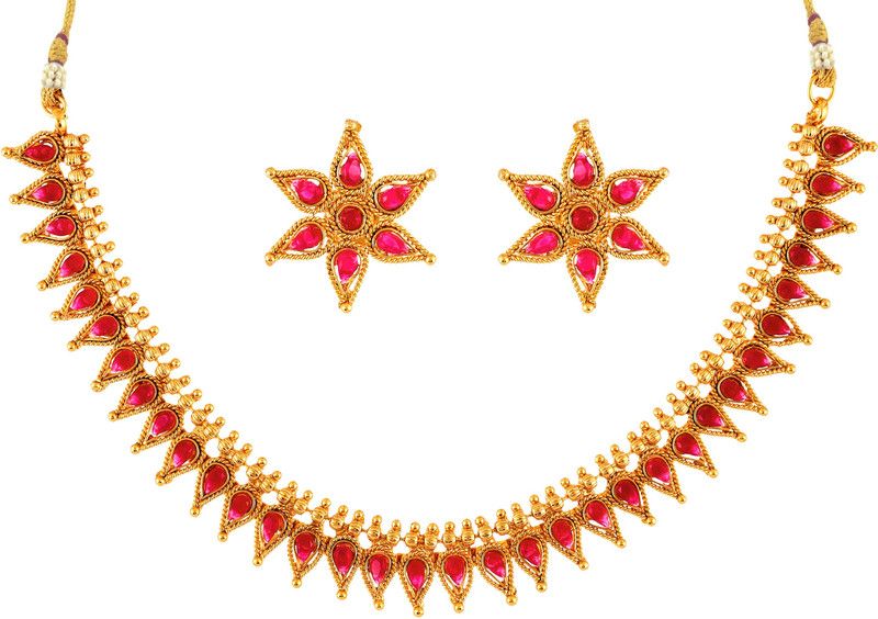 Brass, Copper Gold-plated Pink Jewel Set  (Pack of 1)