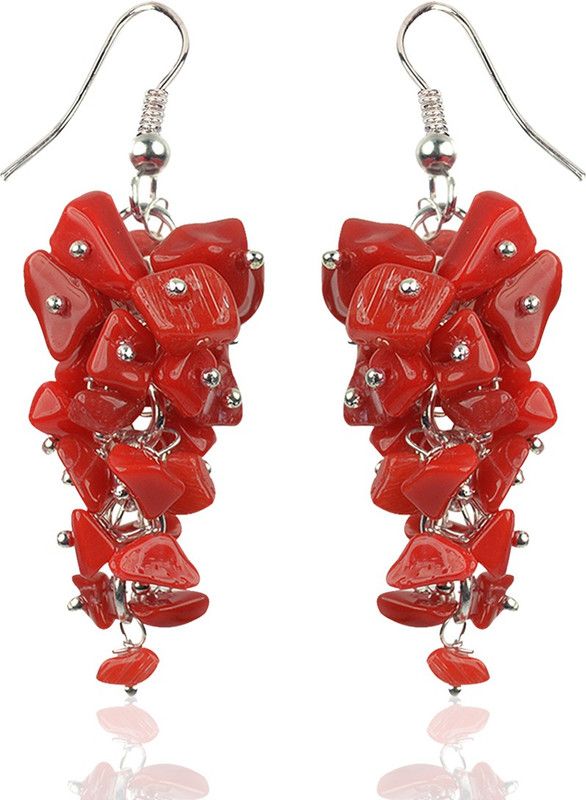 Red Stone Earrings Natural Chip Beads Earrings for Women and Girls Crystal Crystal Earring Set
