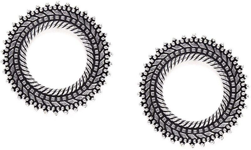 FEEL PRETTY Silver Shield Round Tops Earrings For Women & Girls German Silver Stud Earring