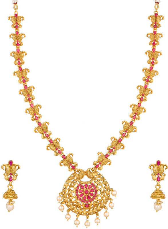 Metal, Alloy Gold-plated Gold, Pink, White Jewel Set  (Pack of 1)