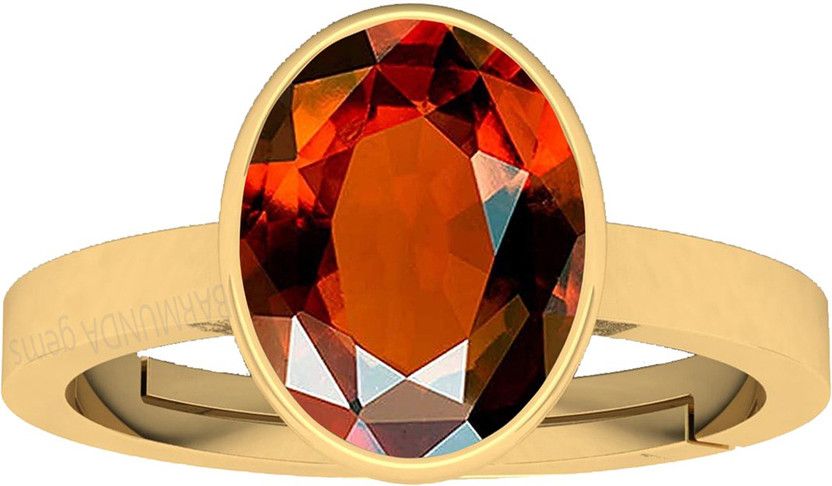 5.25 - 5.50 Ratti Hessonite Gomed Stone Panchdhatu Ring Brass Garnet Rhodium Plated Ring