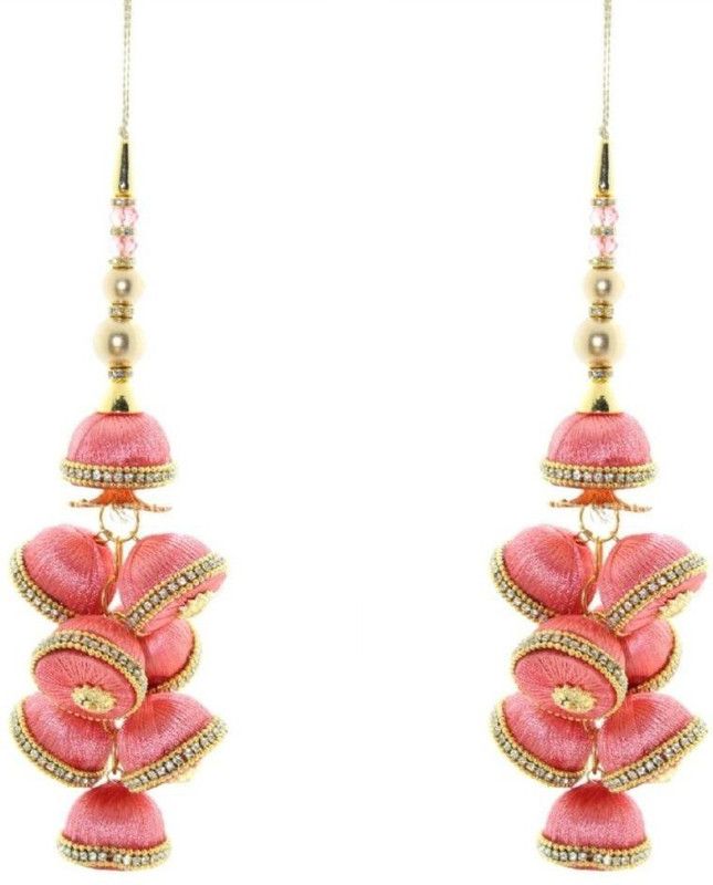 Fashionhaat Silk Thread Women's Hanging Latkan For Grab Style Silk Thread Zircon Chain Peach & GoldenTouch Plastic Moti Handmade Latkan Suitable For Suit Sari Gown Lehenga Dupatta Kurti ETC. Brooch (Peach) Brooch  (Orange)