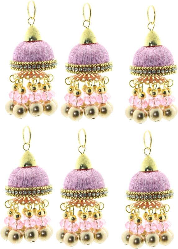 Fashionhaat Stylish & Trendy Women's Pink Silk Thread Ethnic Work Hanging Latkan for Saree Blouse Dupatta Lehenga Pack of 3 Pairs (Baby Pink & Golden) Brooch  (Pink)