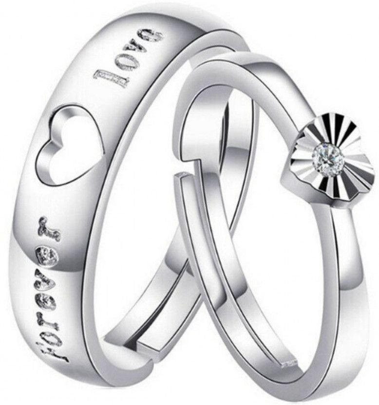AdjustableCoupleRingsComboforLoverCrownEngravedKingQueenAmericandiamondValentine Stainless Steel, Brass, Stone, Metal, Copper Cubic Zirconia, Crystal, Diamond Silver, Rhodium Plated Ring Set