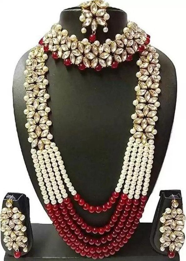 Crystal Gold-plated Red, Gold Jewel Set  (Pack of 1)