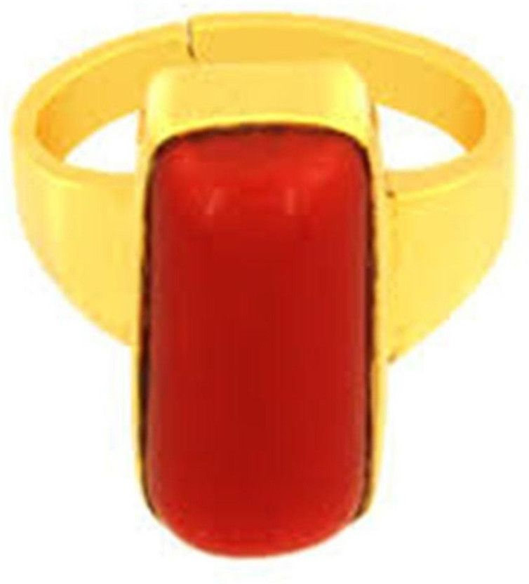 Red Coral Moonga 100% Original Gemstone Asthdhatu Ring Metal Gold Plated Ring