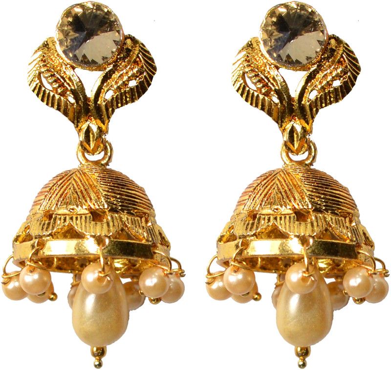 Ethnic-Style Jhumka Earrings with Pearl Drops Alloy Jhumki Earring