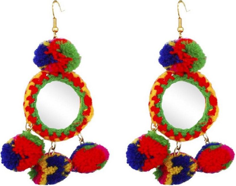 Mirror Pom Pom Earring Brass Drops & Danglers