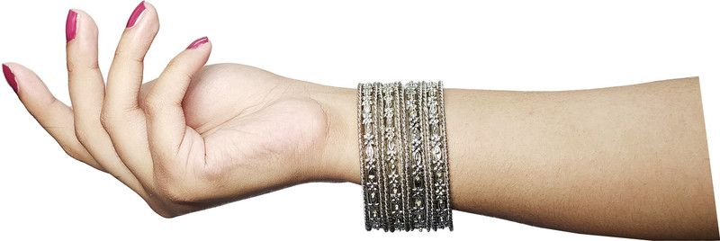 Alloy Black Silver Bangle Set  (Pack of 12)