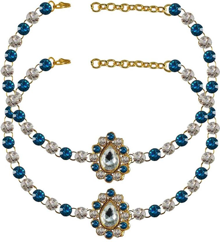 Vidhya Kangan Multi Stone Stud-Gold Platted Brass Anklet Brass Anklet