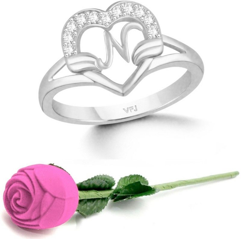 Brass Cubic Zirconia Rhodium Plated Ring Set