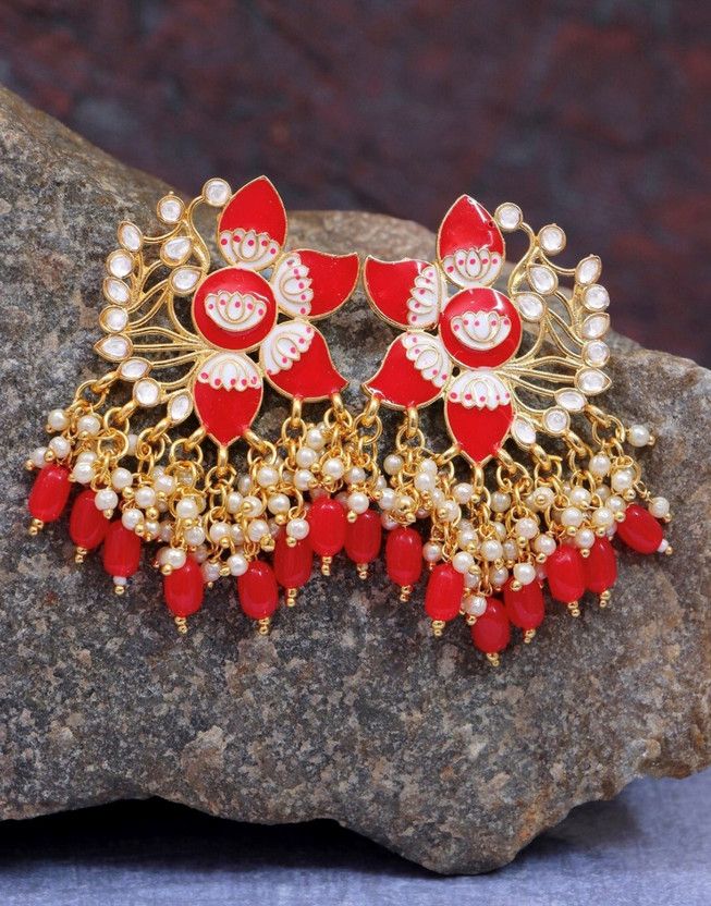 Attractive Half Lotus Meena Earrings For Girls & Women Alloy Stud Earring