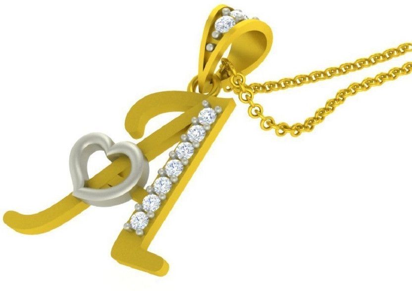 Heart Collection Valentine Collection Alphabet Letter "A" With Heart With Chain Gold-plated Cubic Zirconia Alloy Pendant