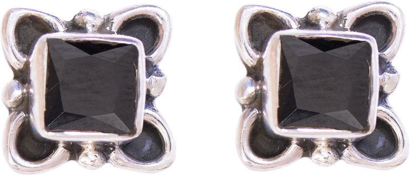 925-92.5 Sterling Silver Onyx Stone Fashion Matt Finish Stud Earring for Women and Girls Onyx Silver Stud Earring
