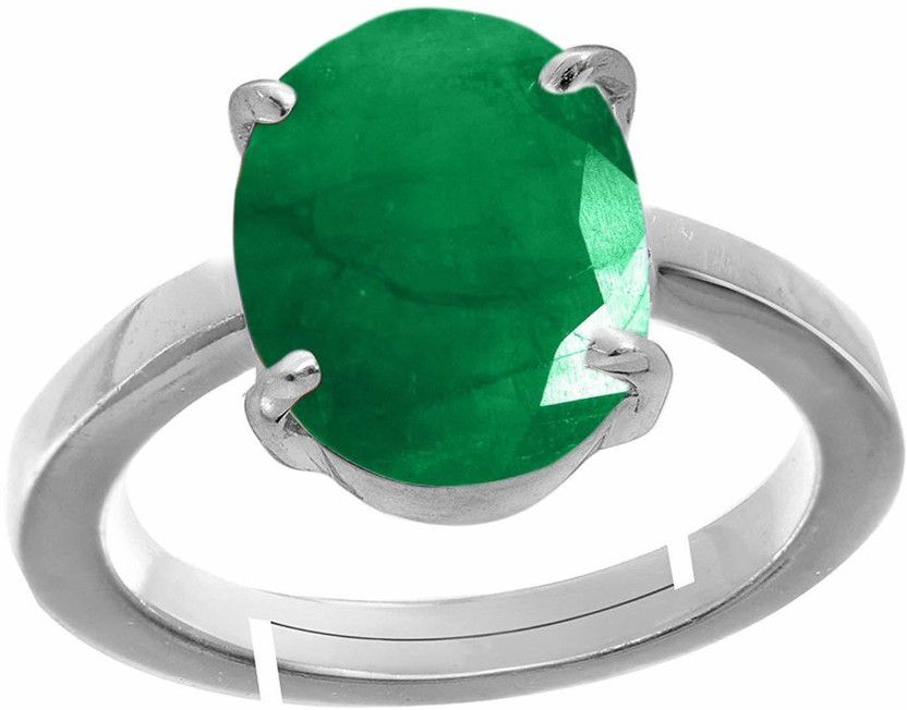 5.25 Ratti Emerald ( Panna Stone ) Adjustable Ring |100% Original Lab Certified Gemstone Emerald (Panna) For Men & Women Alloy Emerald Rhodium Plated Ring