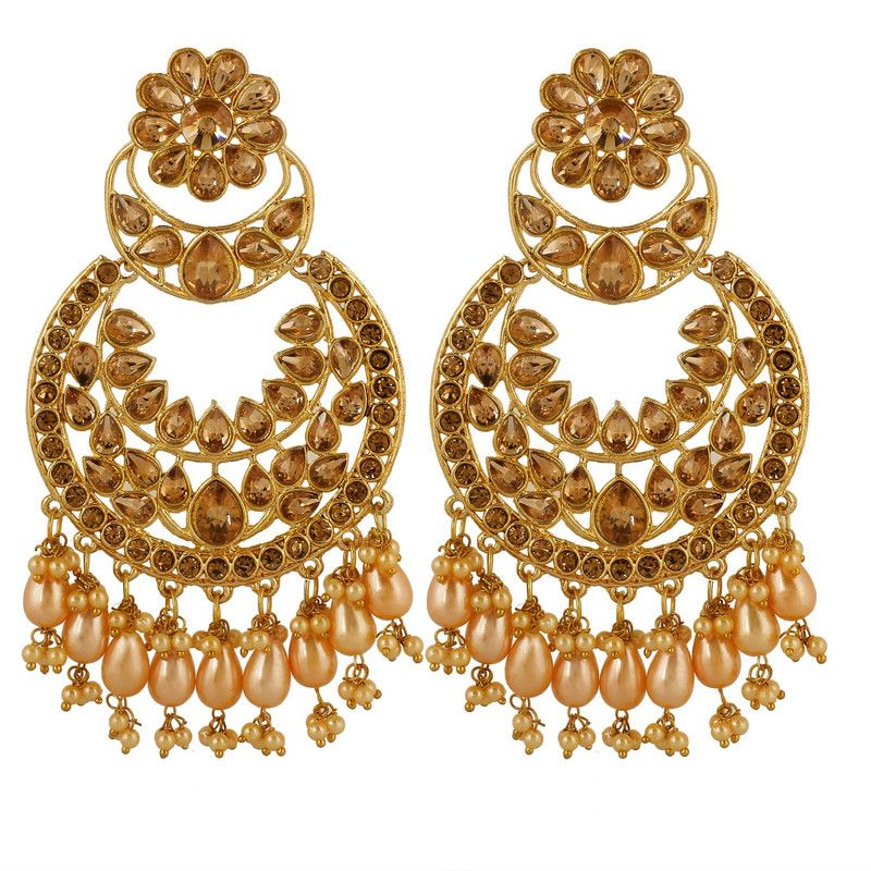 Smooth Latkan Pearls Lct Stone Chandilier Earring For Women Brass Chandbali Earring