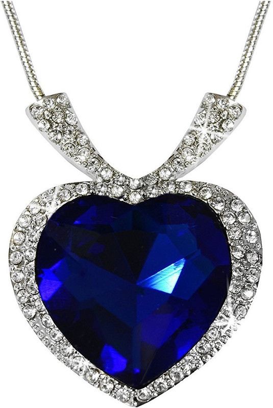 Silver Plated Sapphire Blue Titanic Heart of The Ocean Crystal Pendant Necklace Women Girl Alloy Pendant