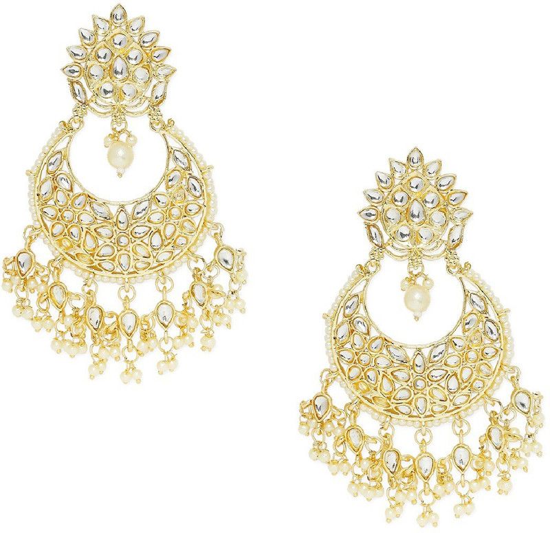 Gold Tone Kundan & Pearls Large Pearl, Mother of Pearl Metal Chandbali Earring