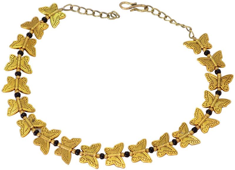 Saissa Black Beaded Butterfly Metal Anklet