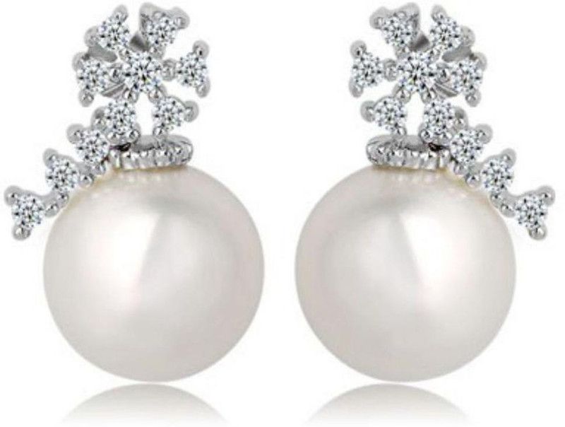 Pearl Earrings Beautiful AAA Zircon Snow Pearl Elegant Stud Earrings Pearl Silver Stud Earring