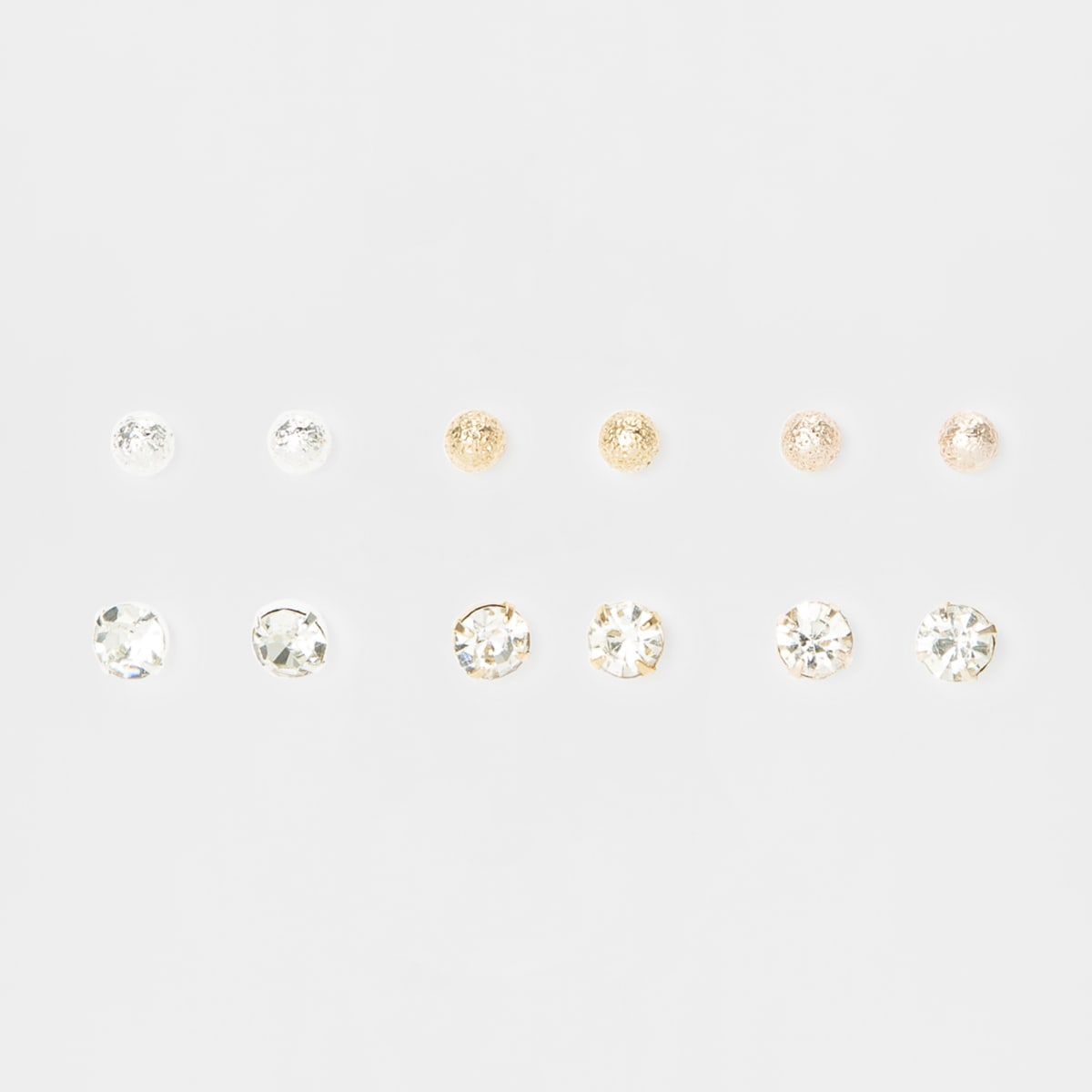 6 Pack Diamante and Beaten Stud Earrings
