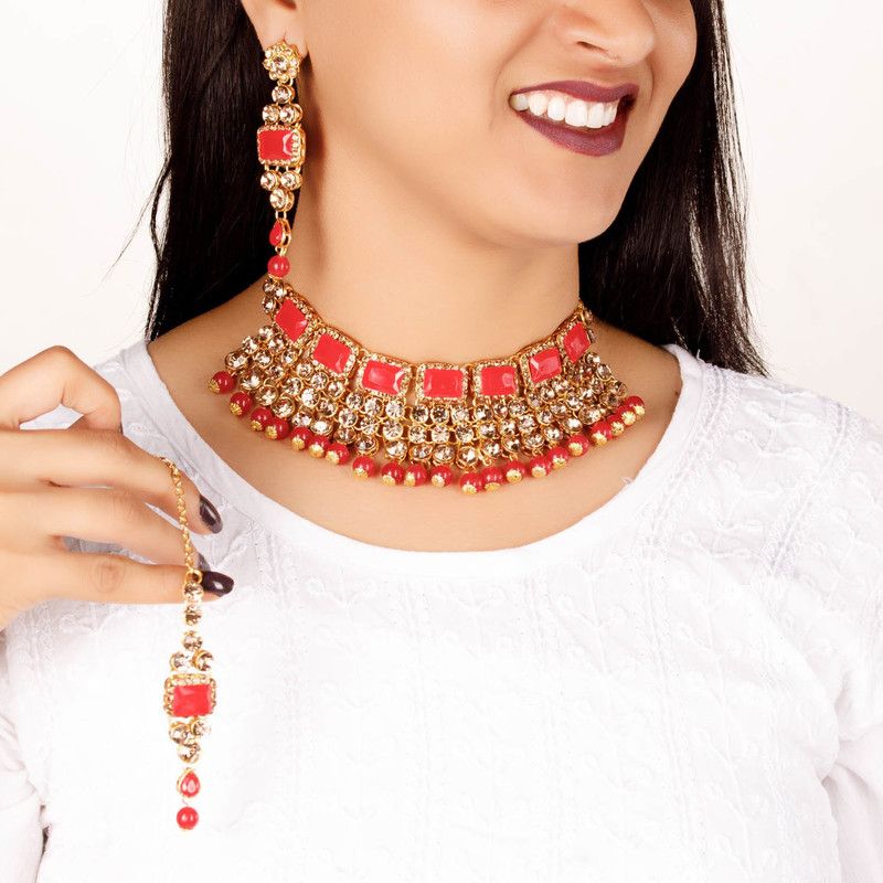 Alloy Gold-plated Red, Gold, Bronze Jewel Set  (Pack of 1)