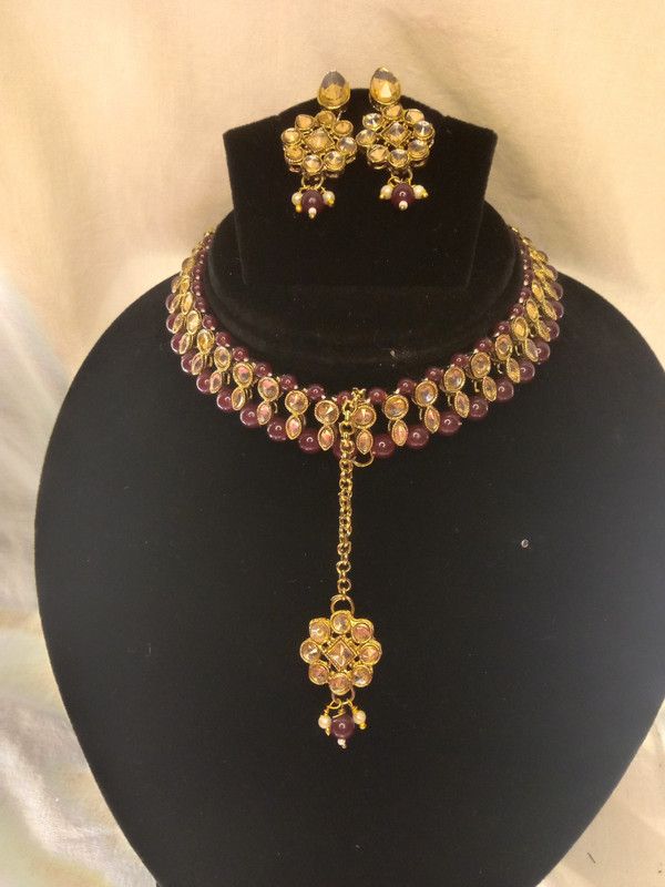 Metal Gold-plated Maroon Jewel Set  (Pack of 1)