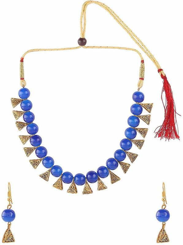 Oxidised Silver Gold-plated Blue, Gold Jewel Set  (Pack of 1)