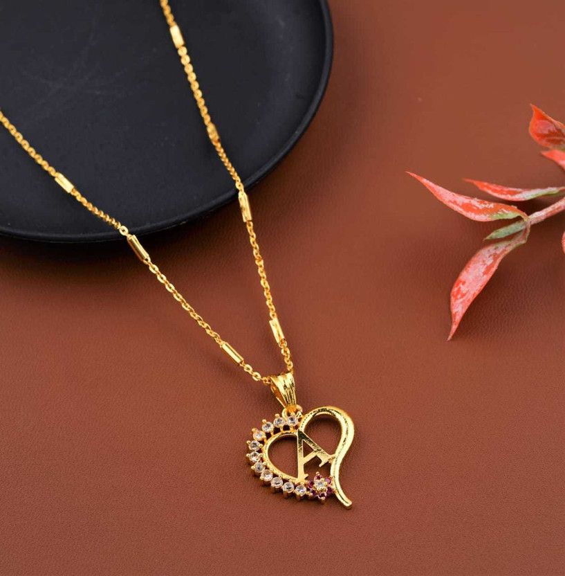 A Letter American Diamond Gold Plated Alloy Necklace Chain Cubic Zirconia Gold-plated Plated Alloy Necklace