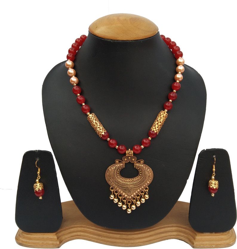 Alloy Gold-plated Red, Gold, Rose Gold Jewel Set  (Pack of 1)