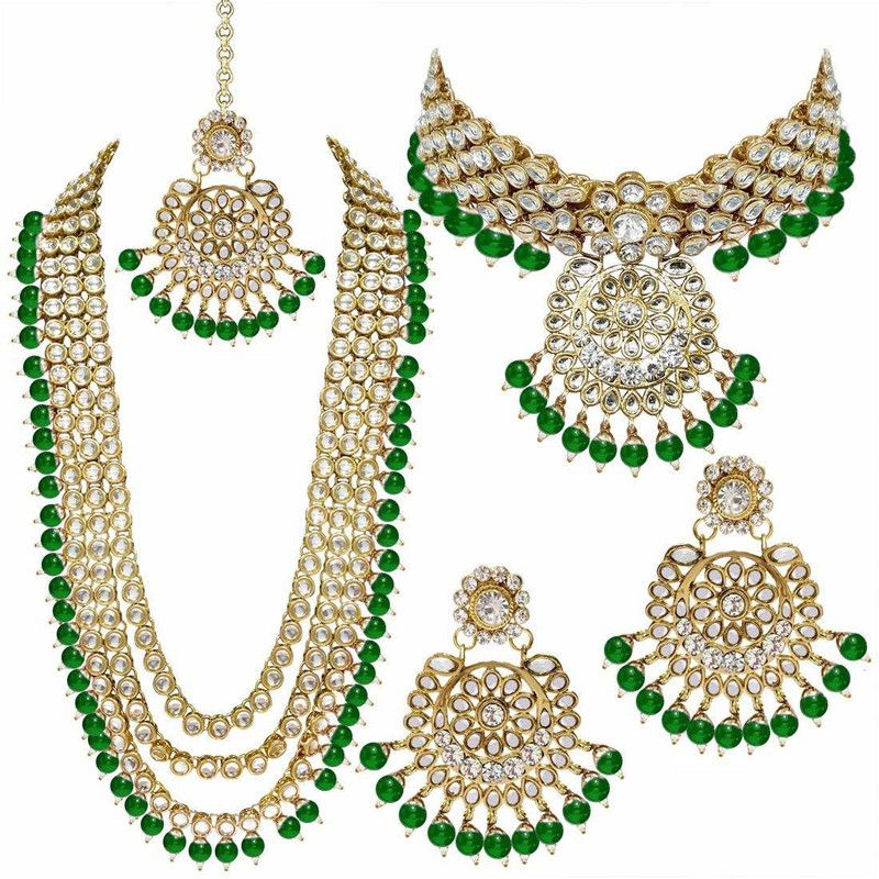 Mother of Pearl Gold-plated Green, White, Gold Jewel Set  (Pack of 1)
