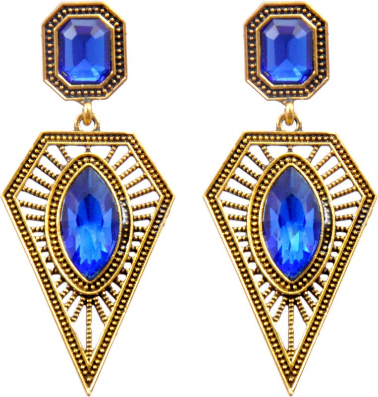Triangle Navy Blue Crystal Alloy Drops & Danglers