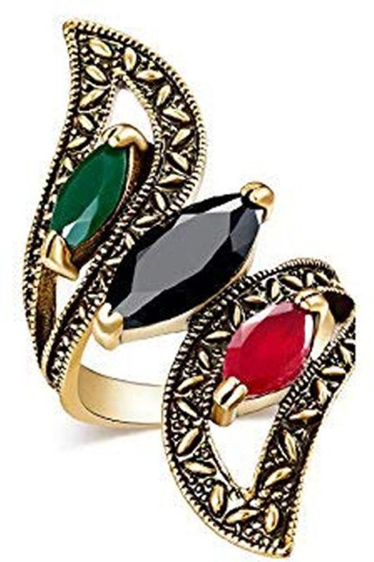 Traditional Stones Studded Oxidized Gold Plated Rings Copper Gold Plated Ring