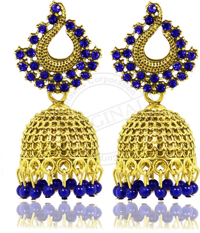 Blue Earring for Women/Girls Golden Jhumka/Jhumki for Wedding Blue Earrings Metal Jhumki Earring