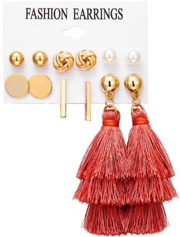 Latest Design Tassel Stud Earrings 6 Pairs Combo Set For Girls & Women(STYLE-04) Metal Earring Set