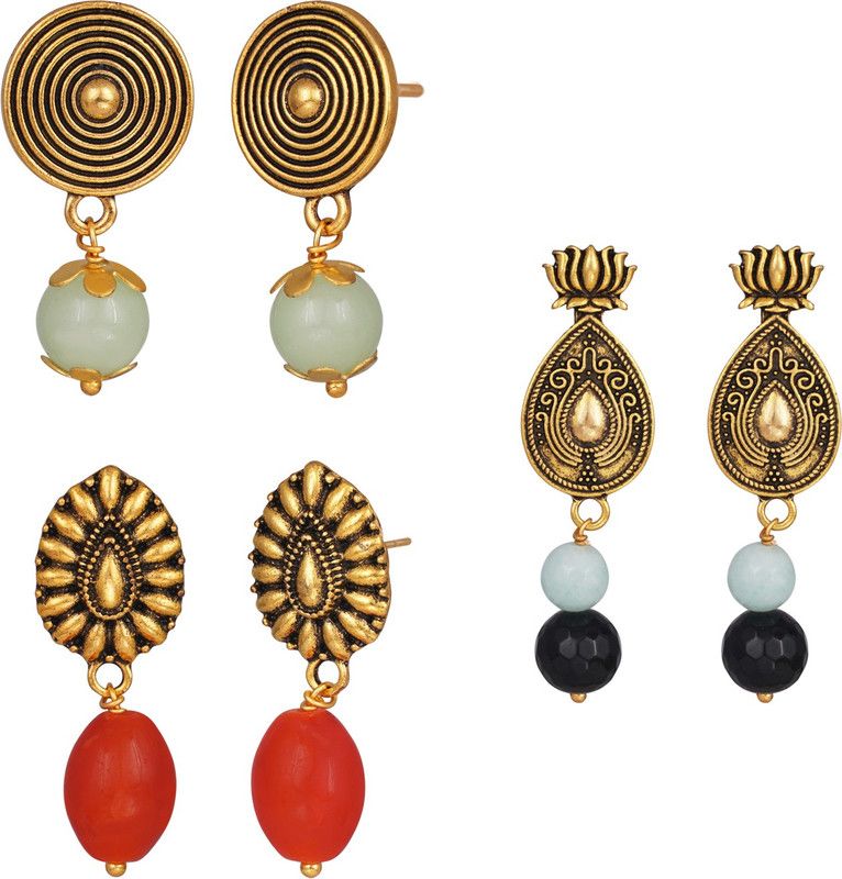 Oxidised Silver Plated Handmade Beaded Dangler Earring for Women and Girls. Brass Drops & Danglers