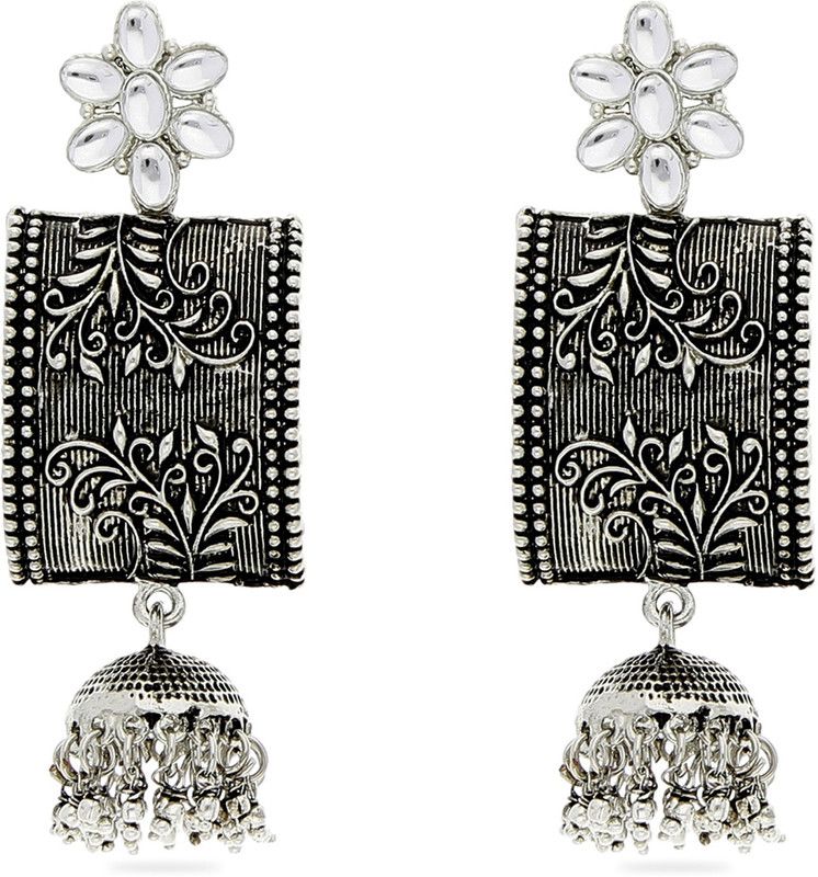 German Silver Party Regular Wear Earrings Alloy, Crystal Stud Earring, Earring Set, Jhumki Earring