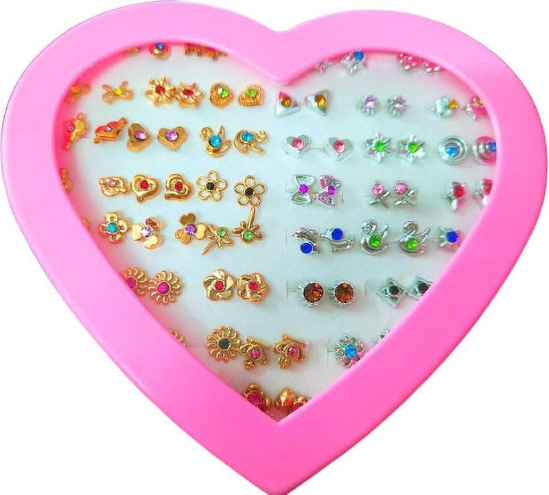 36 Pairs Earrings with Heart Box for Girls, Women (1 Box) Plastic Stud Earring