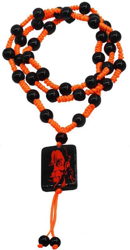 Loard Hanuman Crystal Locket With Chain Onyx Crystal Cotton Dori Pendant