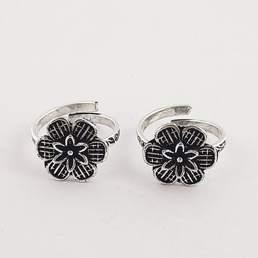Silver-Plated Oxidized Adjustable Toe Ring Brass Silver Plated Toe Ring Set