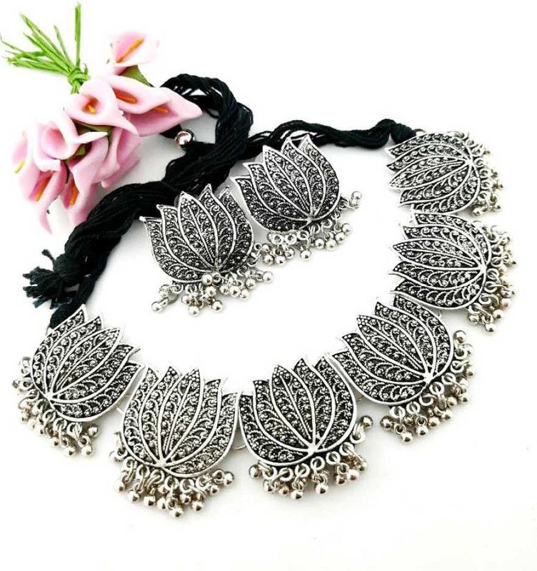Metal, Alloy Silver Silver, Black Jewel Set  (Pack of 1)