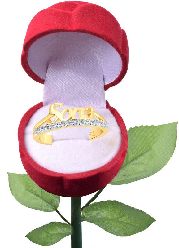 Romantic Word "SONA" and Rose for Women and Girls - [VFJ1261ROSE-G10] Alloy Cubic Zirconia Gold Plated Ring