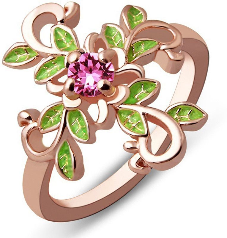 Glimmery Floral Crystal Stone Gold Plated Ring Alloy Crystal Gold Plated Ring