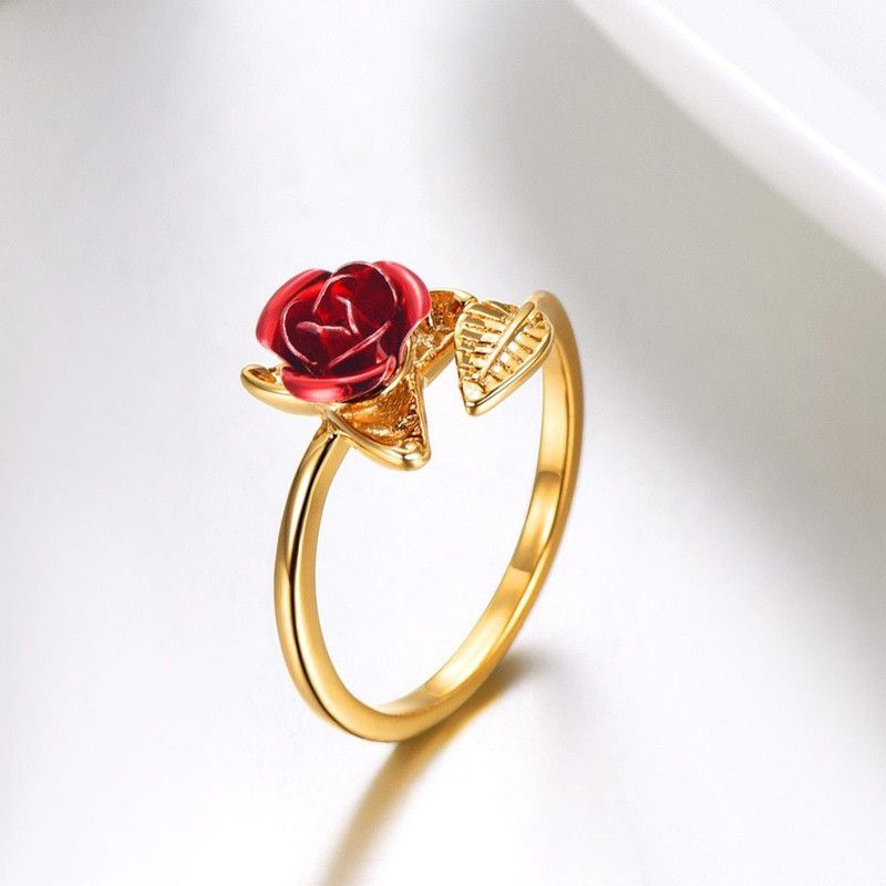 Adjustable Rose Ring For Girls And Women Stainless Steel Gold Plated Ring