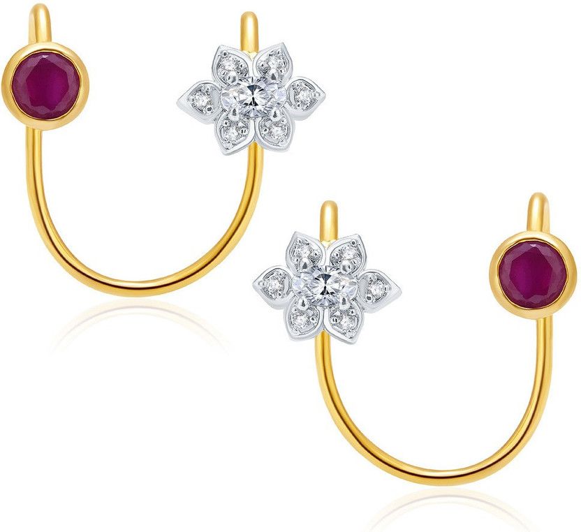 Bliss Gold And Rhodium Plated Ruby Alloy Cuff Earring