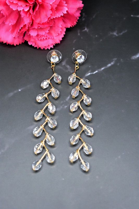 Crystal Beads Minimal Long Tassel Drop Earrings Crystal Alloy Tassel Earring