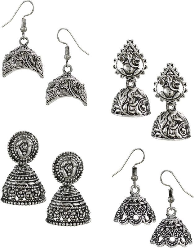 Pack Of Four Finely Detailed & Designer Oxidised Metal Jhumki Earring