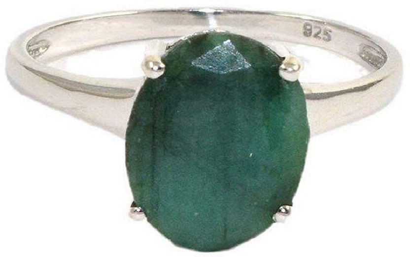 Emerald / Panna Ring With Natural Emerald Stone Emerald Silver Plated Ring