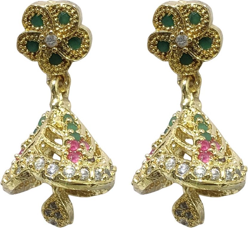 AD Gold Plated 234 Cubic Zirconia Brass Jhumki Earring