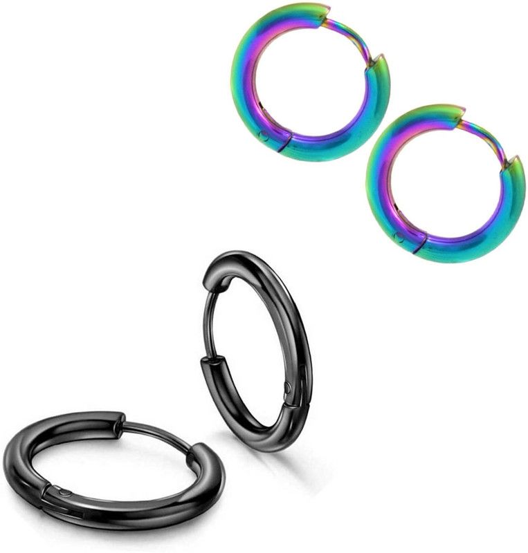 2 Pair Black Rainbow studs Earring Bali Hoop ComboEarring-15 Metal Hoop Earring